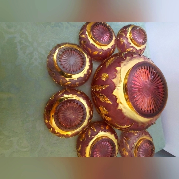 EAPG US GLASS DELAWARE RUBY STAIN/FLASH & GOLD BERRY BOWL SET - Picture 6 of 11